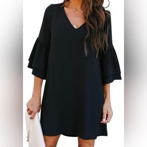 Black V-Neck Bell Sleeve Shift Dress - NWT - Size Med